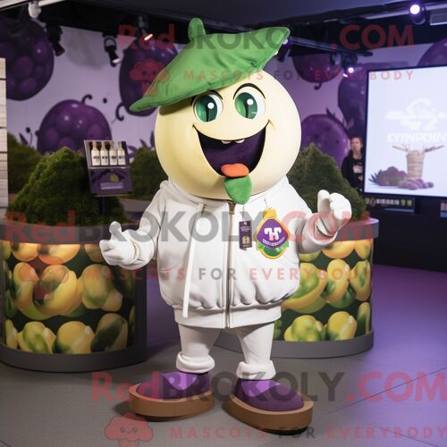 Costume De Mascotte Redbrokoly De Raisin Crème Habillé D Un Sweat-Shirt Et D Épinglettes
