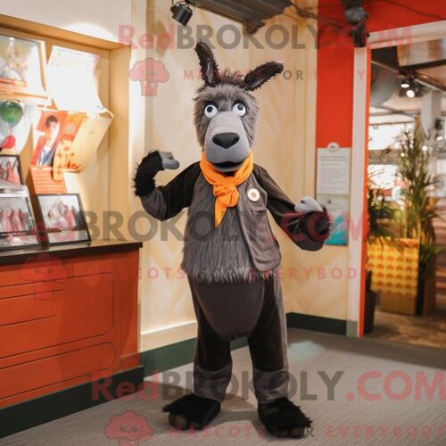 Costume Mascotte Redbrokoly D Âne Noir Personnage Habillé Avec Un Pantalon Et Des Écharpes