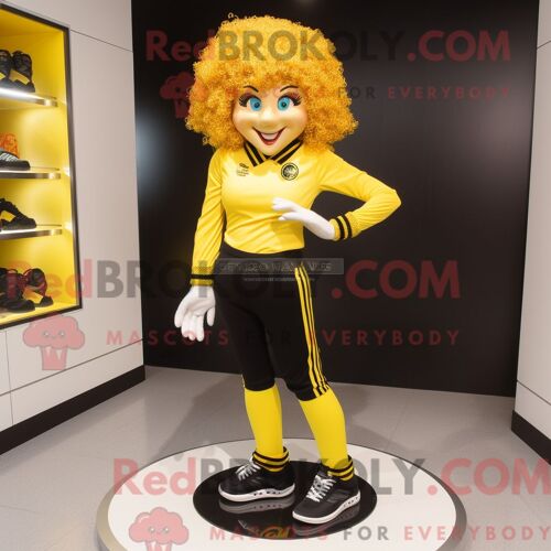 Personnage De Costume De Mascotte Redbrokoly De Chaussures De Danse Irlandaises Jaunes Habillé Avec Un Jegging Et Des Montres-Bracelets