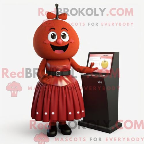 Costume De Mascotte Redbrokoly De Cerise Rouille Habillé D Une Jupe Longue Et De Montres