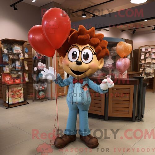 Personnage De Costume De Mascotte Redbrokoly De Ballons En Forme De Coeur Rouille Habillé D Un Jean Maman Et De Noeuds Papillons