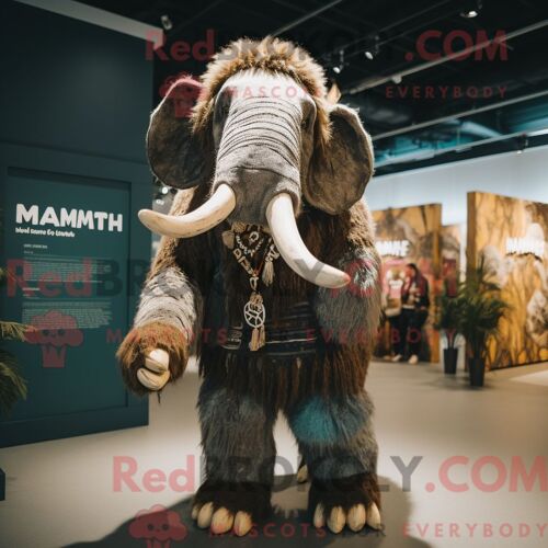 Costume Mascotte Redbrokoly De Mammouth Habillé D Une Barboteuse Et De Bracelets