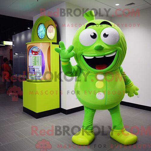 Personnage De Costume De Mascotte Redbrokoly De Boîte À Bonbons Vert Citron Habillé Avec Un Gilet Et Des Montres