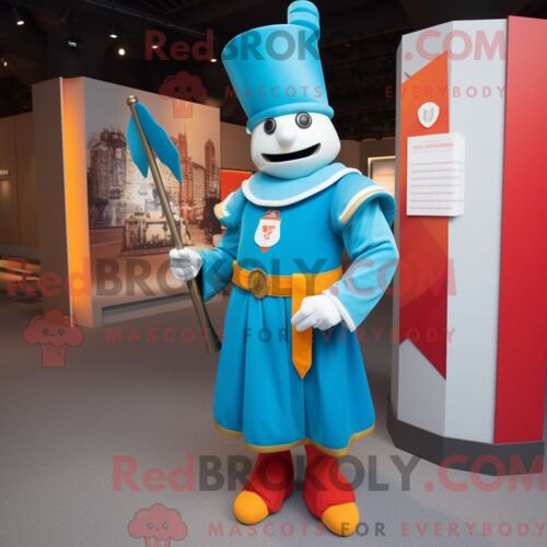 Costume De Mascotte Redbrokoly De La Garde Suisse Cyan Habillé D Un T-Shirt Graphique Et De Broches