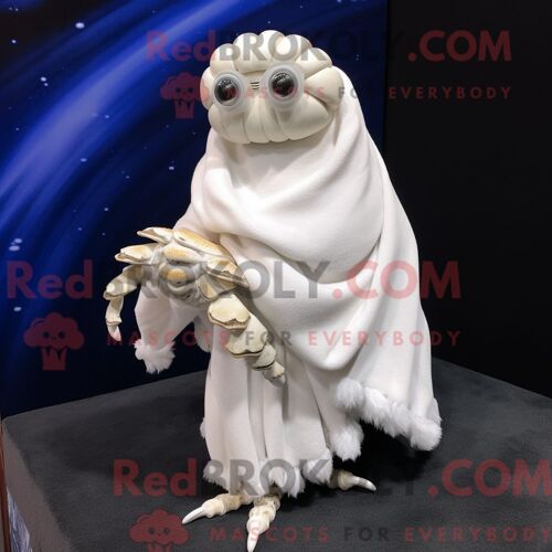 Costume De Mascotte Redbrokoly De Crabe Ermite Blanc Habillé D Une Robe De Soirée Et D Épingles À Châle