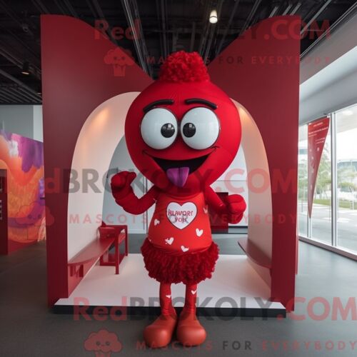 Costume De Mascotte Redbrokoly De Coeur Rouge Habillé D Un Bikini Et D Écharpes