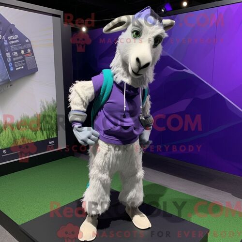 Costume Mascotte Redbrokoly De Chèvre Lavande Personnage Habillé D Un Pantalon De Jogging Et D Un Wrap