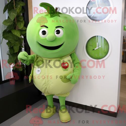 Personnage De Costume De Mascotte Redbrokoly De Tomate Vert Citron Habillé D Une Combishort Et De Montres-Bracelets