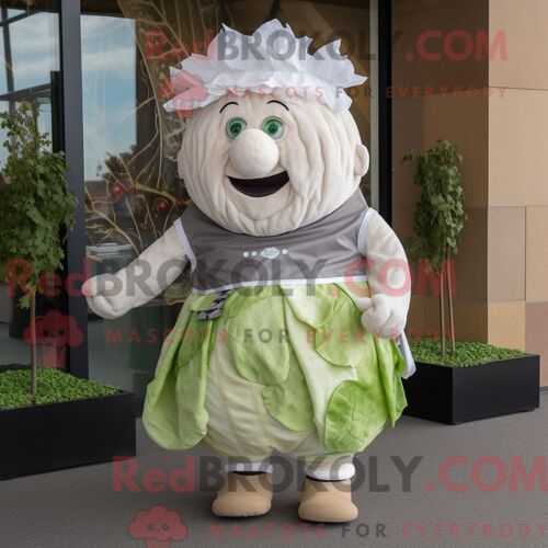 Costume De Mascotte Redbrokoly De Corned-Beef Et De Chou Argenté Habillé D Une Jupe Et De Bretelles