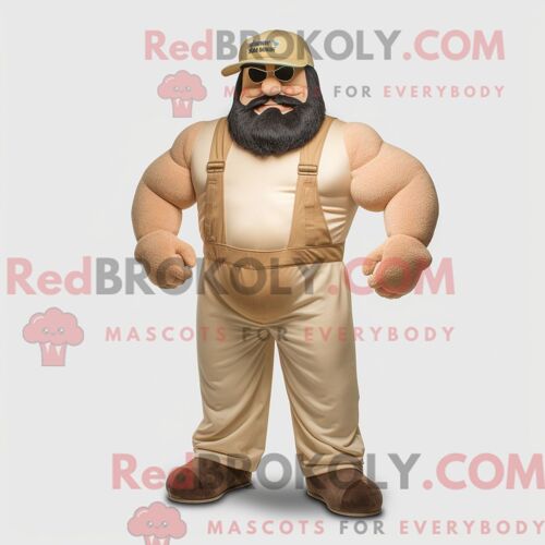 Costume Mascotte Redbrokoly D Ogre Bleu Ciel Habillé D Un Pantalon Cargo Et De Bretelles