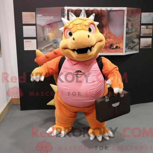 Costume De Mascotte Redbrokoly D Ankylosaure Pêche Habillé D Un T-Shirt Graphique Et De Porte-Documents