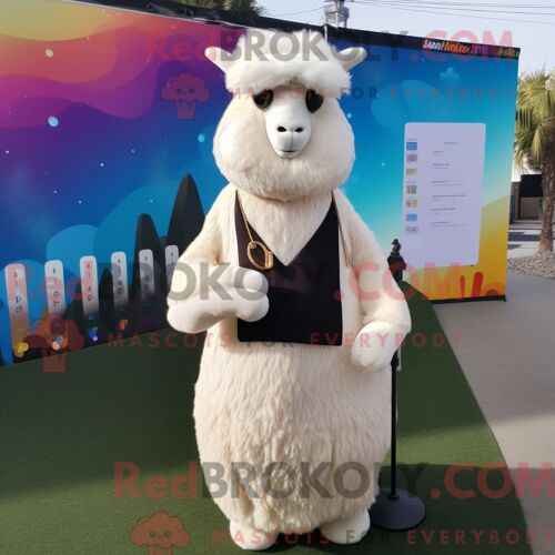 Costume De Mascotte Redbrokoly D Alpaga Crème Personnage Habillé Avec Une Jupe Crayon Et Des Foulards