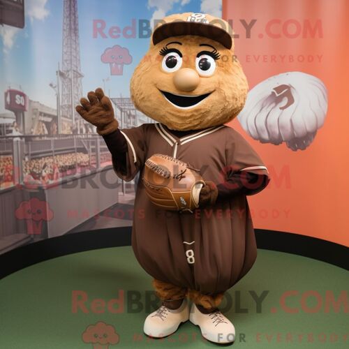 Personnage De Costume De Mascotte Redbrokoly De Gant De Baseball Marron Habillé Avec Une Robe Trapèze Et Des Colliers