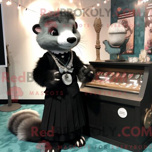Costume Mascotte Redbrokoly De Furet Noir Personnage Habillé D Une Robe Longue Et De Boutons De Manchette
