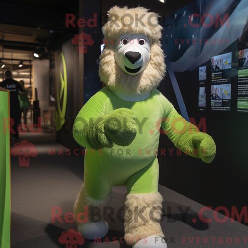 Costume De Mascotte Redbrokoly D Alpaga Vert Citron Personnage Habillé Avec Un Short De Course Et Des Mitaines