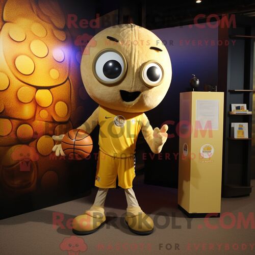 Personnage Mascotte Redbrokoly De Ballon De Basket Doré Habillé D Un Cardigan Et De Montres