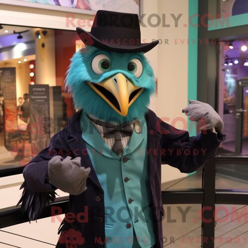 Costume De Mascotte Redbrokoly De Corbeau Sarcelle Habillé D Une Chemise Habillée Et De Montres