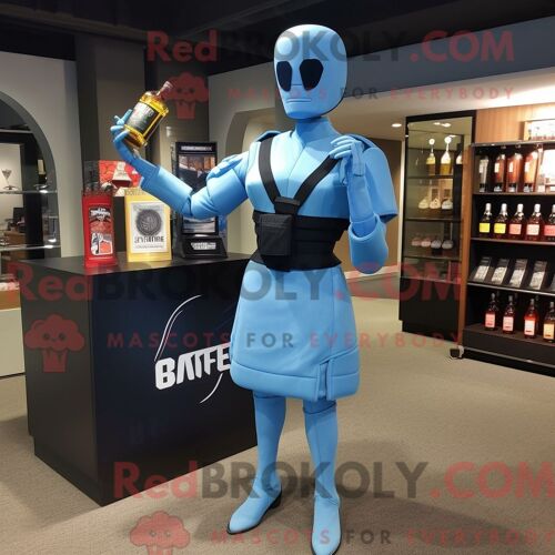 Costume De Mascotte Redbrokoly Gi Joe Bleu Ciel Habillé Avec Une Robe De Cocktail Et Des Sacs Fourre-Tout