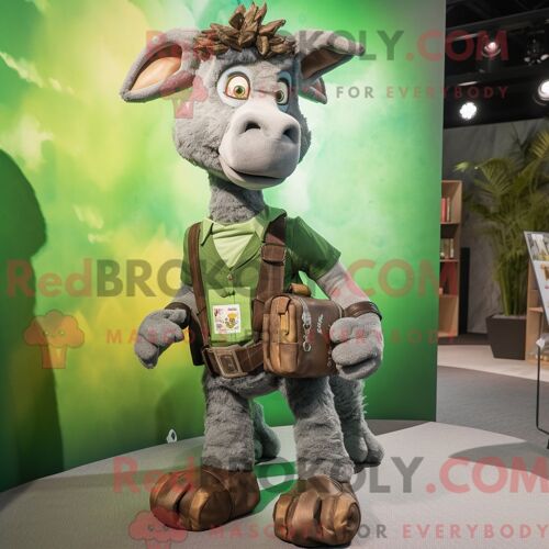 Costume De Mascotte Redbrokoly De Chèvre Olive Habillé D Un Short En Jean Et De Portefeuilles