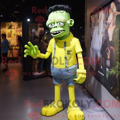Personnage De Costume De Mascotte Redbrokoly De Boîte À Bonbons Vert Citron Habillé Avec Un Gilet Et Des Montres