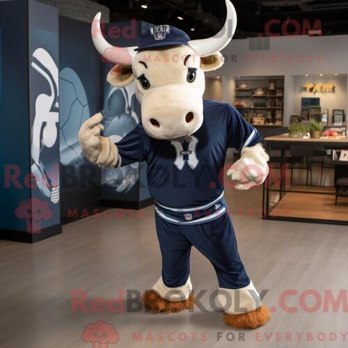 Costume De Mascotte Redbrokoly Navy Bull Habillé D Un T-Shirt Graphique Et De Bonnets