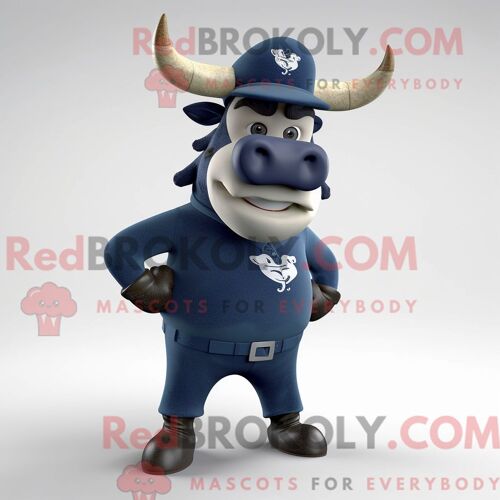 Costume De Mascotte Redbrokoly Navy Bull Habillé D Un T-Shirt Graphique Et De Bonnets