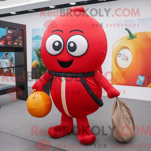 Costume De Mascotte Redbrokoly De Mouton Mérinos Orange Habillé D Un T-Shirt Henley Et De Ceintures