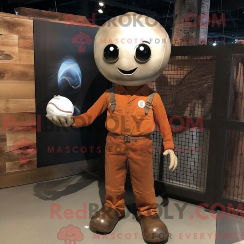 Personnage De Costume De Mascotte Redbrokoly De Ballon De Volley-Ball Rouille Habillé D Une Salopette Et De Broches