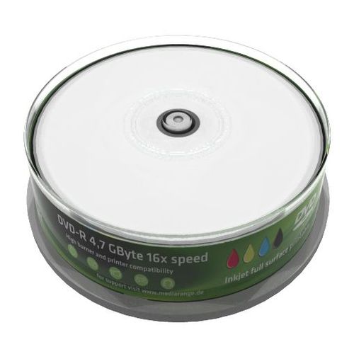 MediaRange Inkjet Fullsurface-Printable - 25 x DVD-R - 4.7 Go 16x - surface imprimable par jet d'encre - spindle