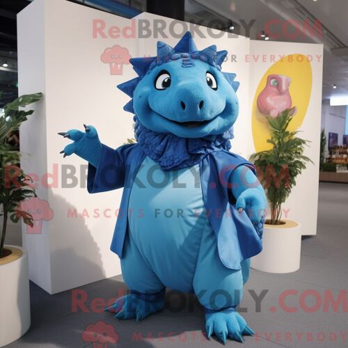 Costume Mascotte Redbrokoly D Ankylosaure Bleu Personnage Habillé Avec Une Robe Longue Et Des Sacs À Dos
