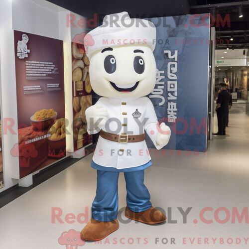 Costume De Mascotte Redbrokoly De Lama Bleu Ciel Personnage Habillé Avec Un Jean Évasé Et Des Ceintures