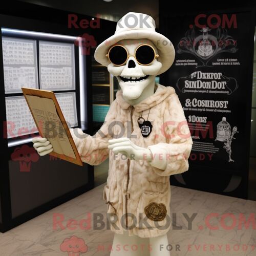 Personnage De Costume De Mascotte Redbrokoly De Cimetière Crème Habillé D Un Manteau Et De Lunettes De Lecture