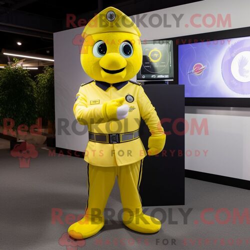 Costume De Mascotte Redbrokoly De Soldat De L Armée De L Air Jaune Citron Habillé Avec Un Pantalon Habillé Et Des Montres Intelligentes