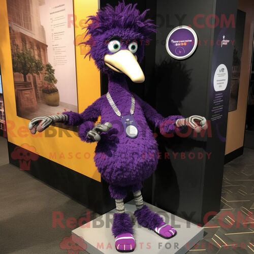 Costume De Mascotte Redbrokoly D Autruche Violette Habillé D Un Legging Et D Un Bracelet De Montres