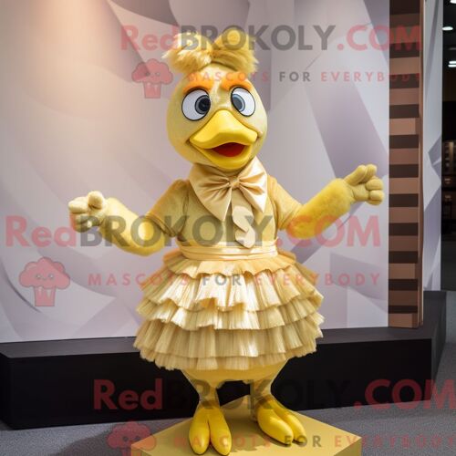Personnage De Costume De Mascotte Redbrokoly De Poulet Doré Habillé D Une Robe Midi Et De Noeuds Papillons