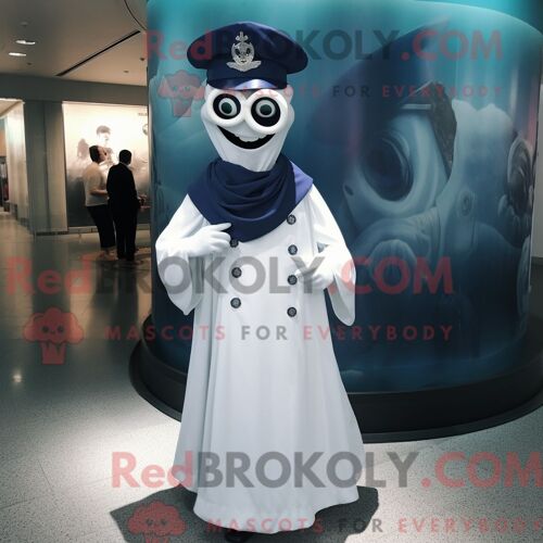 Costume De Mascotte Redbrokoly De Fantôme De La Marine Habillé D Une Robe De Soirée Et De Lunettes