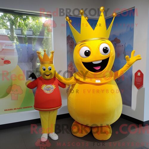 Personnage De Costume De Mascotte Redbrokoly De Reine Jaune Habillé Avec Un T-Shirt Henley Et Des Écharpes