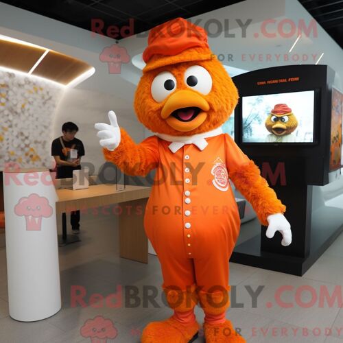 Costume De Mascotte Redbrokoly De Poulet Frit Orange Habillé D Une Barboteuse Et De Bérets