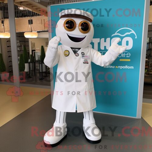 Costume De Mascotte Redbrokoly De Docteur Blanc Personnage Habillé D Une Chemise Oxford Et De Coussinets De Pieds