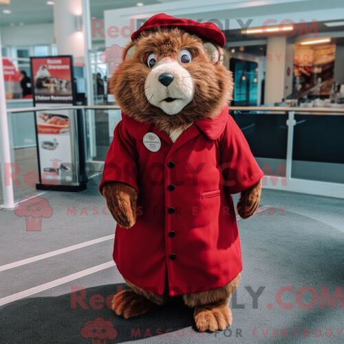 Costume De Mascotte Redbrokoly De Cochon D Inde Marron Habillé D Un Manteau Et De Pinces À Chaussures