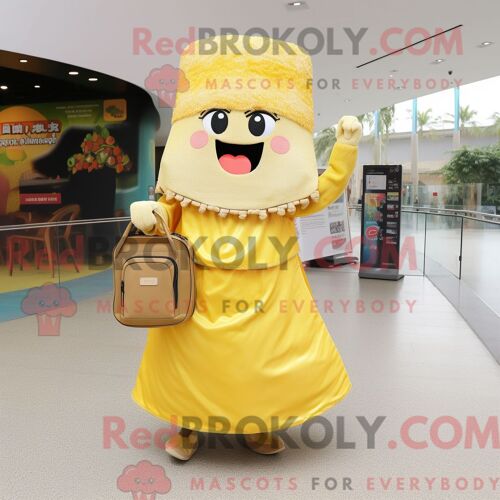 Personnage De Costume De Mascotte Redbrokoly De Riz Frit Doré Habillé Avec Une Jupe Longue Et Des Portefeuilles