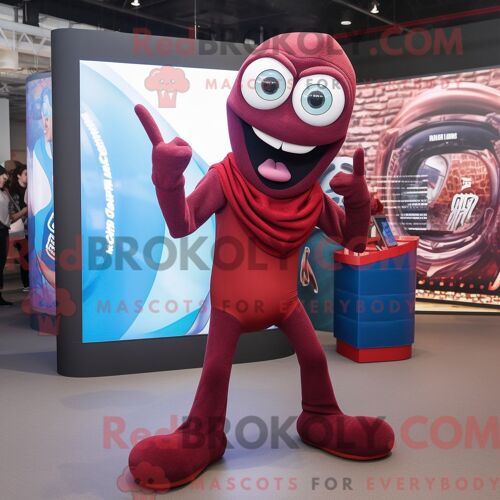 Personnage De Costume De Mascotte Redbrokoly De Contorsionniste Marron Habillé Avec Un Jean Skinny Et Des Écharpes