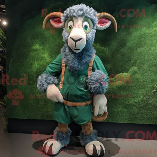 Costume De Mascotte Redbrokoly De Bélier Vert Forêt Habillé D Un Short En Jean Et De Bandeaux