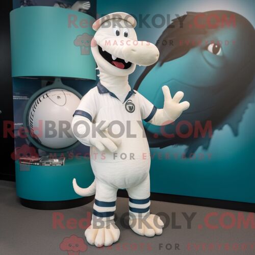 Costume De Mascotte Redbrokoly De Mammouth Turquoise Personnage Habillé D Une Chemise En Chambray Et De Pinces À Cheveux