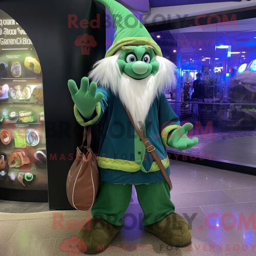 Costume De Mascotte Redbrokoly De Croissant Turquoise Habillé Avec Un Sweat À Capuche Et Des Portefeuilles