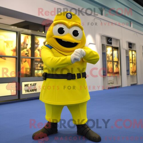 Costume De Mascotte Redbrokoly De Soldat De L Armée De L Air Jaune Citron Habillé Avec Un Pantalon Habillé Et Des Montres Intelligentes