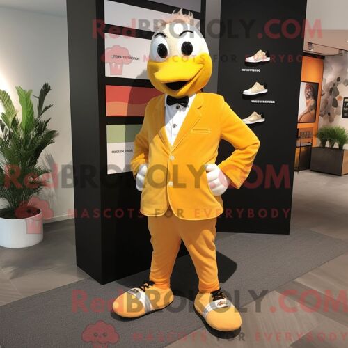 Personnage De Costume De Mascotte Redbrokoly De Poulet Au Beurre Doré Habillé D Un Blazer Et De Lacets De Chaussures