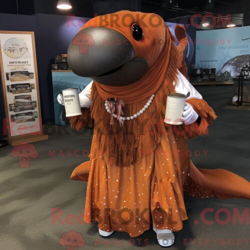Personnage De Costume De Mascotte Redbrokoly De Baleine À Bosse Rouille Habillé D Une Robe Portefeuille Et De Colliers