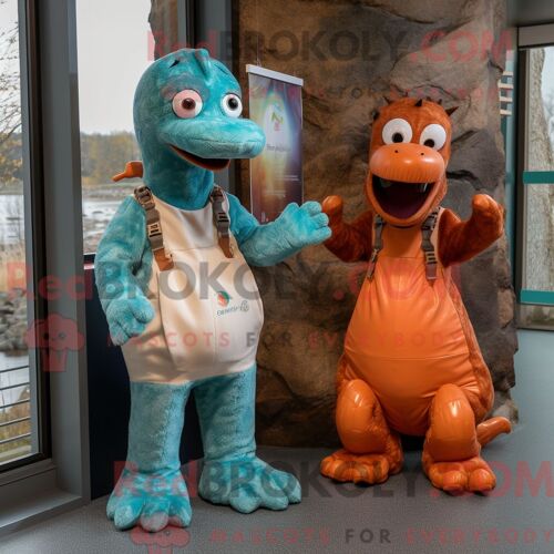 Personnage De Costume De Mascotte Redbrokoly De Monstre Du Loch Ness De Rouille Habillé D Un Pantalon Chino Et De Mitaines
