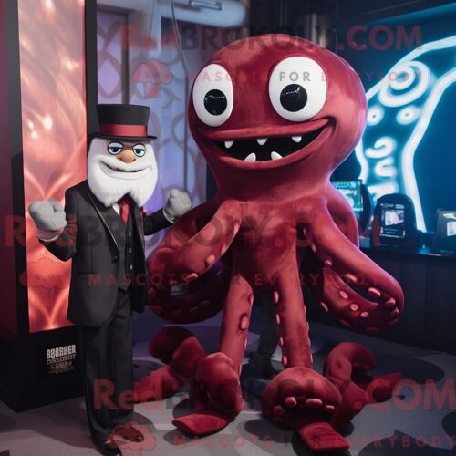 Costume De Mascotte Redbrokoly De Kraken Marron Habillé D Un Smoking Et De Montres